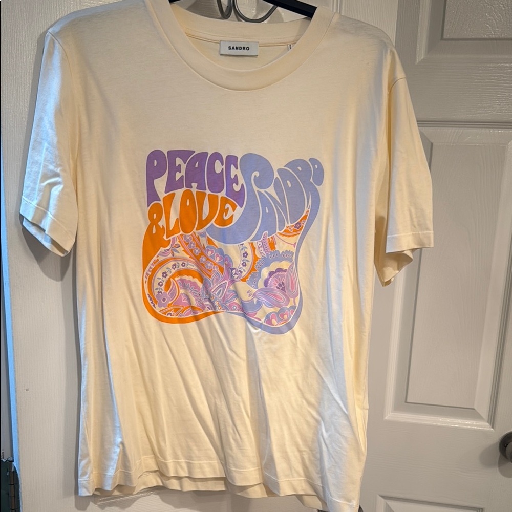Sandro Cream Tee with Purple and Orange Graphic